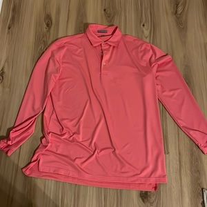 Peter Millar pink long sleeve polo summer comfort dry fit material, size large